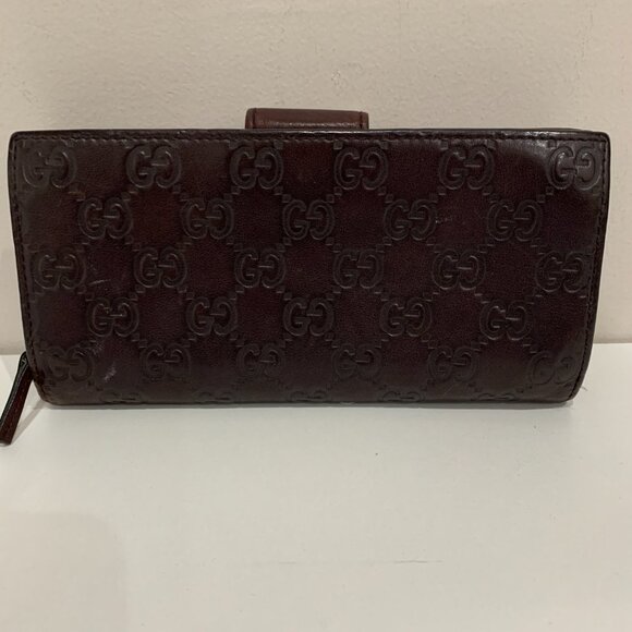 Gucci Brown Leather Bifold Long Wallet Sku#84185 (gently used, pocket dusty) - Picture 2 of 14
